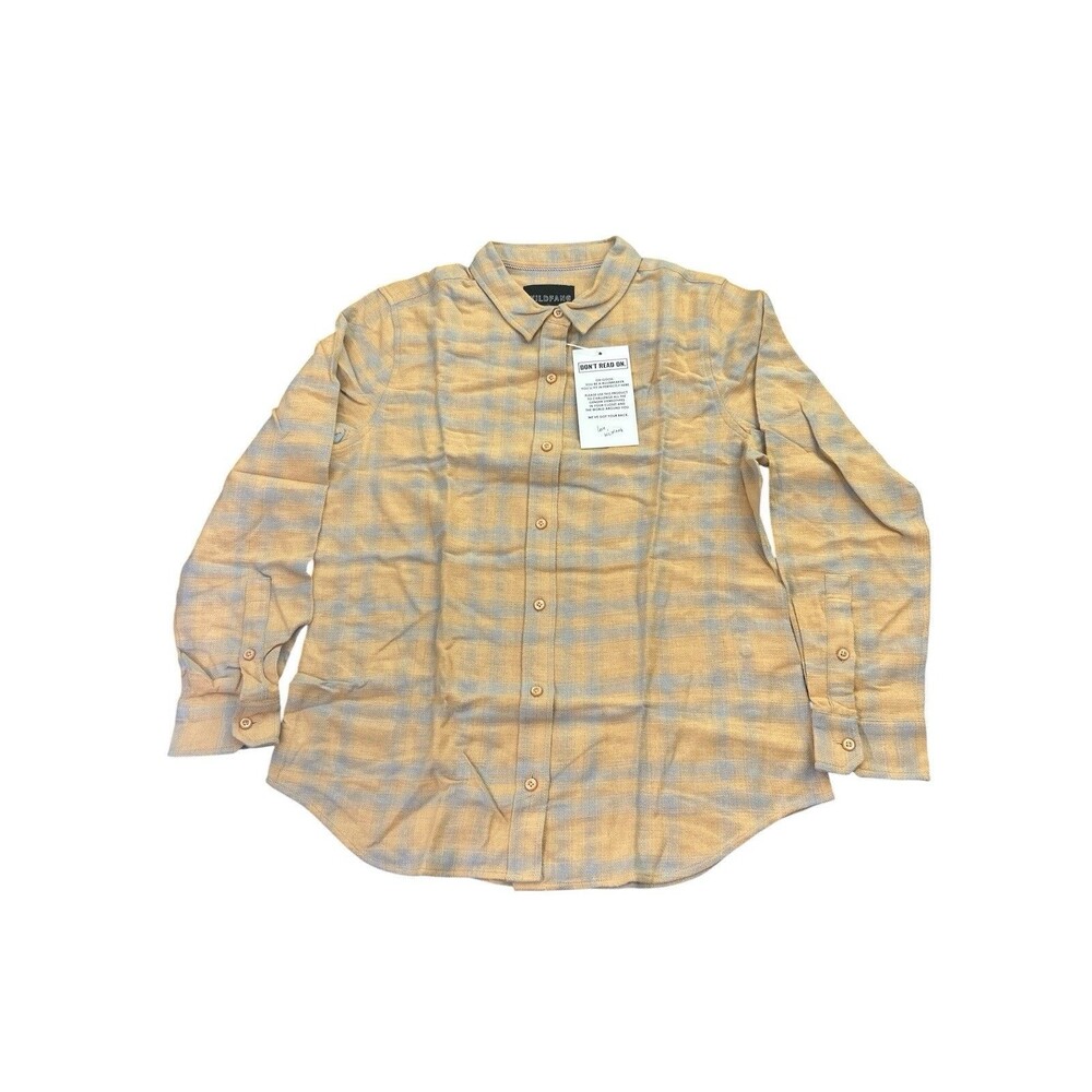 Wildfang Essential Flannel Shirt Medium Camel Mauve Plaid Button Up Shirt NWT